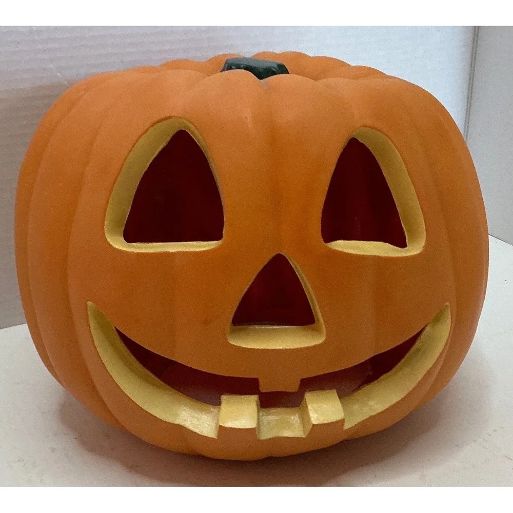 Halloween Jack O Lantern Foam Blow Mold Pumpkin Decor Orange Toothy Grin 8 Inch